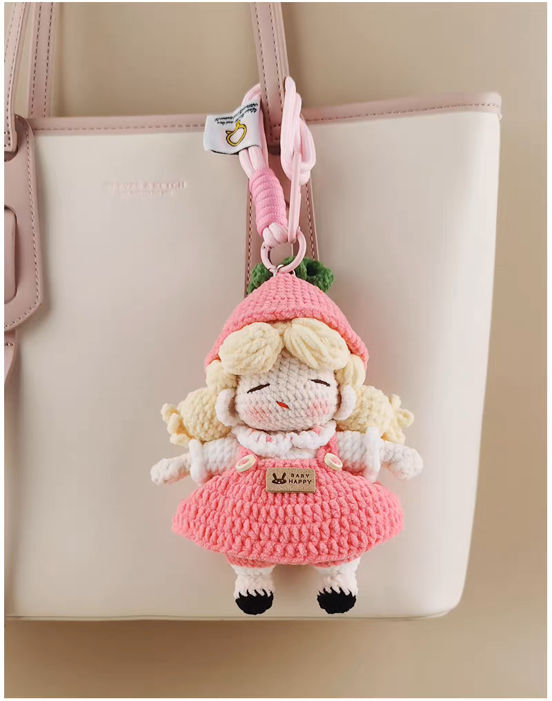 Sweet Darling handmade crochet charm strawberry girl bag charm and keyring gift for her
