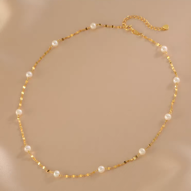 Handmade starry freshwater pearl necklace in S925 sterling silver
