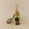 Handmade crochet avocado keychain with brown hat