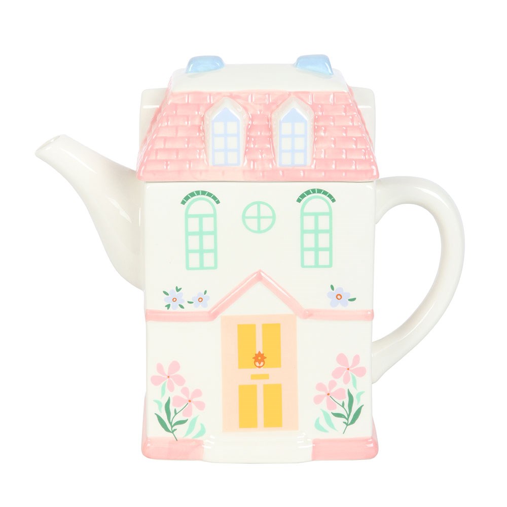 Pastel House Ceramic Teapot – Storybook Cottage Design