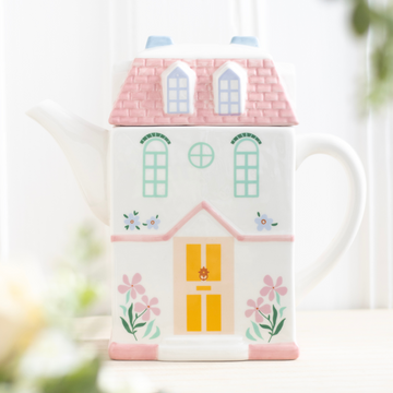 Pastel House Ceramic Teapot – Storybook Cottage Design