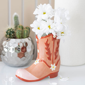 Pink Cowboy Boot Flower Vase – Playful Retro Home Décor Gift