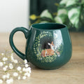 Green Fawn Rounded Mug with forest deer and bunny design, 500 ml ceramic cup in gift box, nature-inspired drinkware perfect for animal lovers.
