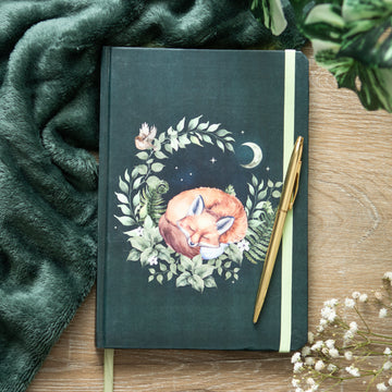 Green Sleeping Fox A5 Notebook – Nature-Inspired Journal Gift | Elegant Stationery NZ