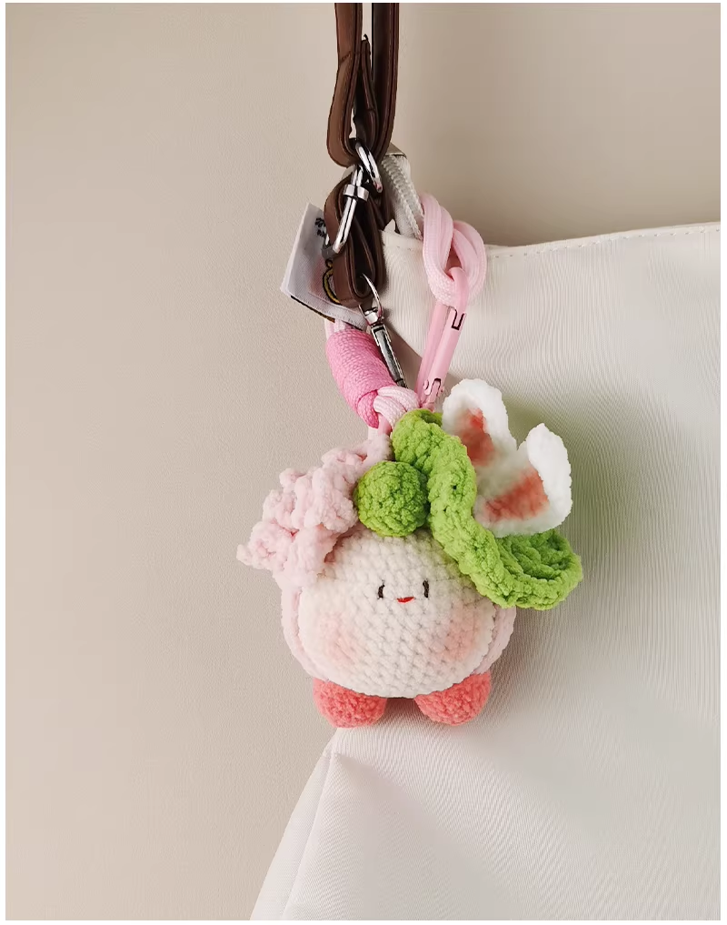 Lotus Bunny handmade crochet charm bag charm and keyring gift for her
