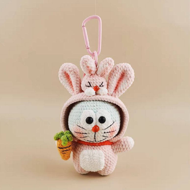 Pure Joy handmade crochet charm pink bunny bag charm and keyring gift for her
