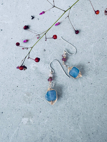 Handmade Wrap Mineral Earrings – Blue & Gold
