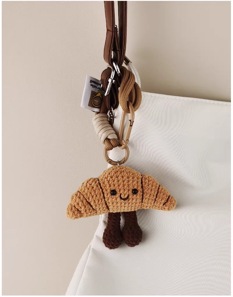 Cozy Bite handmade crochet charm croissant bag charm and keyring gift for her

