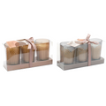 Gift box with three tealight candles in glass holders tied with a ribbon – scented candle set in assorted fragrances.