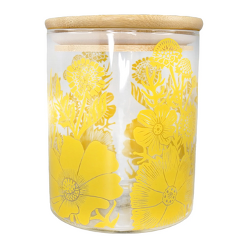 Kate Heiss Mustard Storage Jar – Artistic Floral Glass Jar with Bamboo Lid