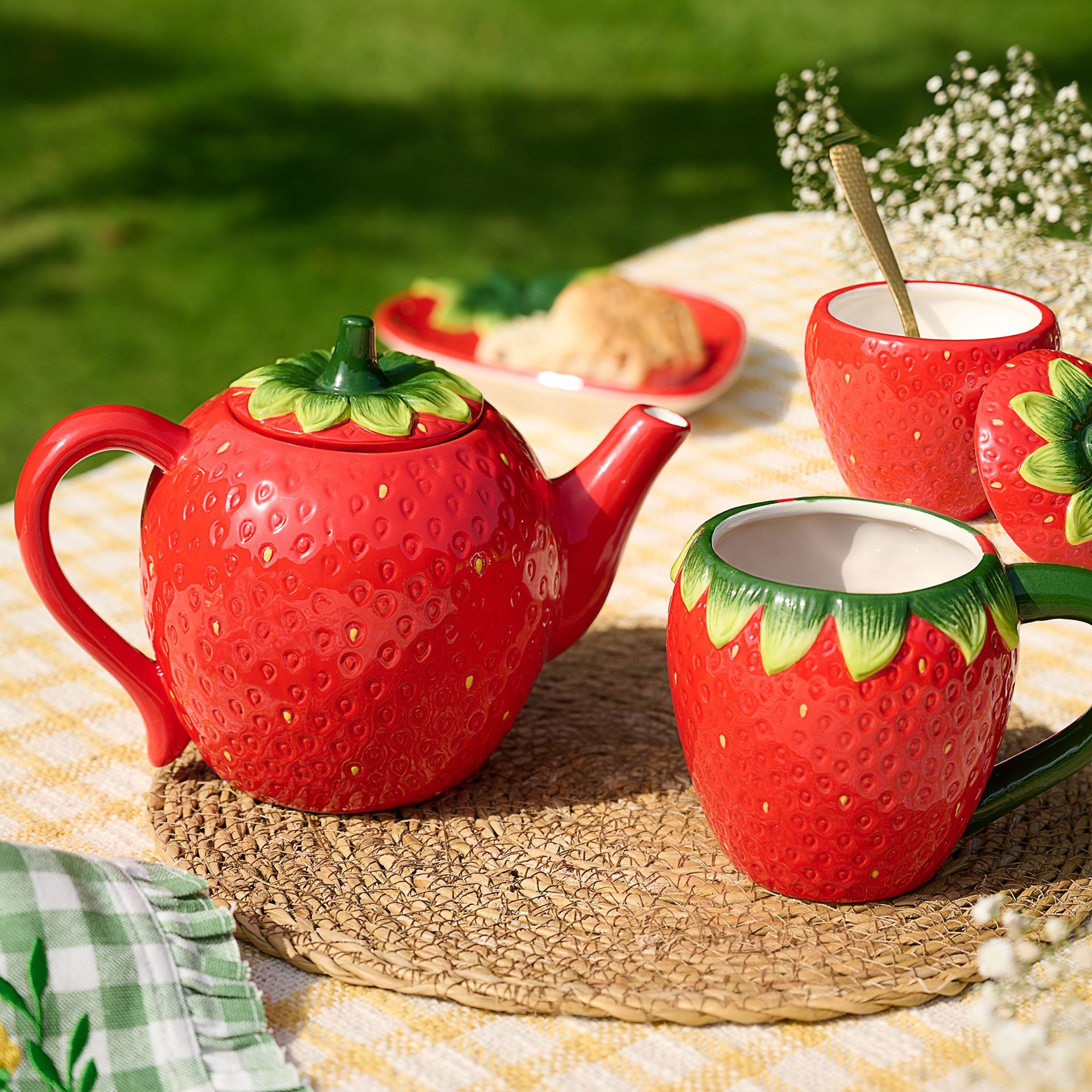 Strawberry Tea & Storage Set – The Cottage Garden Ceramic Teapot and Storage Jar | Matching Home Gift Set NZ