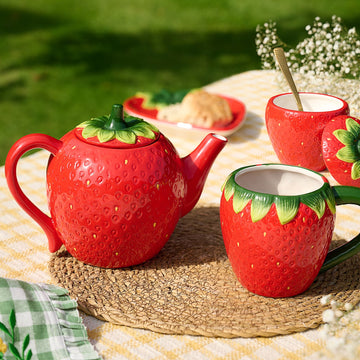 Strawberry Tea & Storage Set – The Cottage Garden Ceramic Teapot and Storage Jar | Matching Home Gift Set NZ