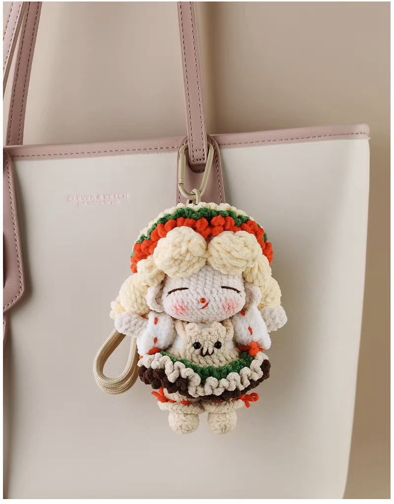 Happy Bite handmade crochet charm burger girl bag charm and keyring gift for her
