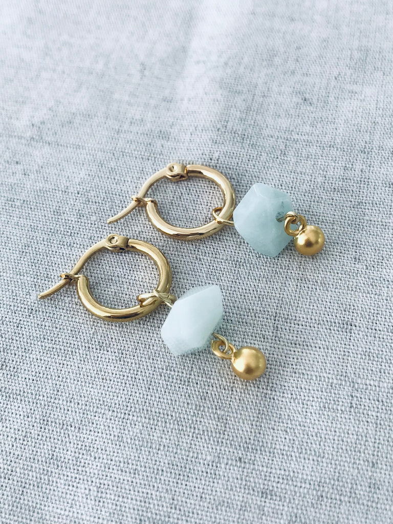 Handmade Aquamarine Mineral Hoop Earrings
