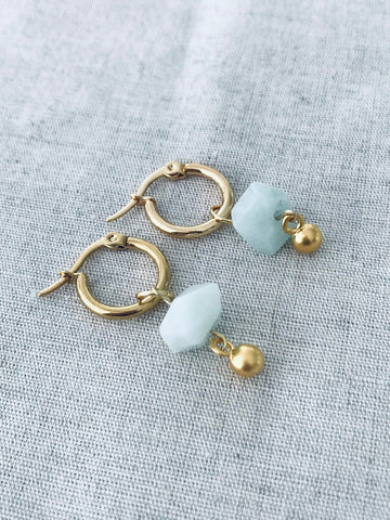 Handmade Aquamarine Mineral Hoop Earrings