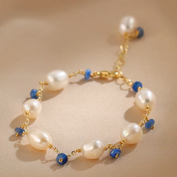 Handmade Freshwater Pearl Bracelet with Coloured Stone Accents