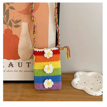 Smiley Rainbow - Handmade Crochet Mini Phone Bag | Cute Crossbody Gift Pouch