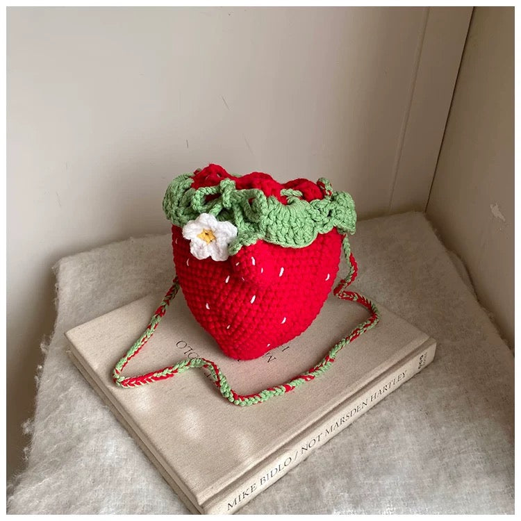 Strawberry Daisy - Handmade Crochet Mini Phone Bag | Cute Crossbody Gift Pouch
