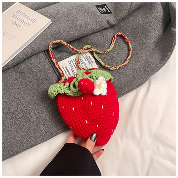 Strawberry Daisy - Handmade Crochet Mini Phone Bag | Cute Crossbody Gift Pouch