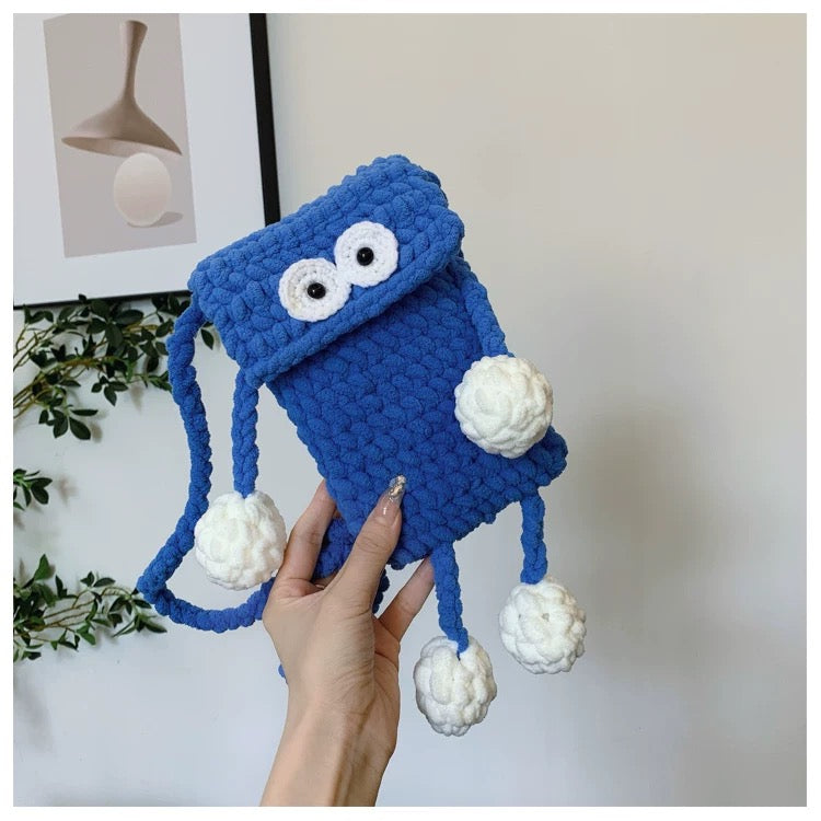 Blue Puff Buddy - Handmade Crochet Mini Phone Bag | Cute Crossbody Gift Pouch