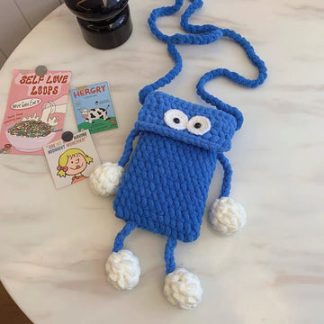 Blue Puff Buddy - Handmade Crochet Mini Phone Bag | Cute Crossbody Gift Pouch