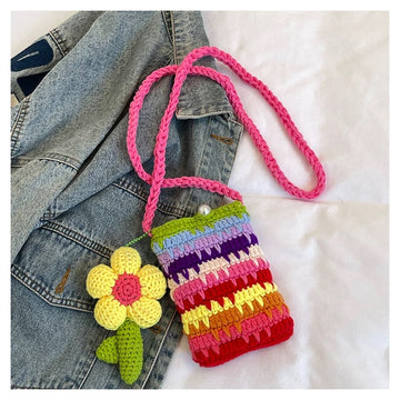 Rainbow Daisy - Handmade Crochet Mini Phone Bag | Cute Crossbody Gift Pouch