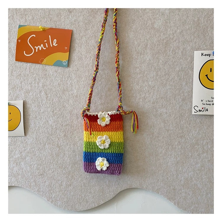 Smiley Rainbow - Handmade Crochet Mini Phone Bag | Cute Crossbody Gift Pouch