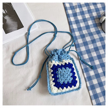 Blue Square Cozy - Handmade Crochet Mini Phone Bag | Cute Crossbody Gift Pouch