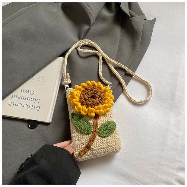 Golden Sunflower - Handmade Crochet Mini Phone Bag | Cute Crossbody Gift Pouch