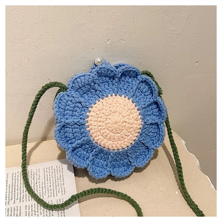 Blue Daisy Belle - Handmade Crochet Mini Phone Bag | Cute Crossbody Gift Pouch