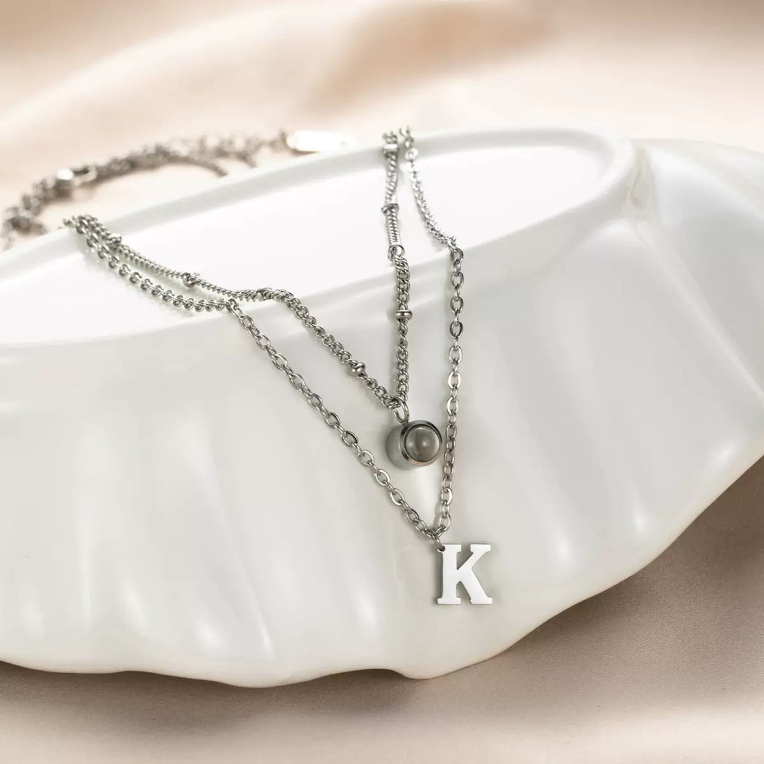 Personalised Double Layer Initial Necklace with Photo Projection