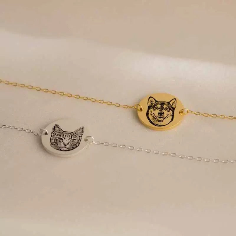 Personalised Pet Photo Bracelet – Custom Pet Portrait & Name Engraved