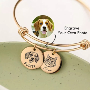 Personalised Pet Photo Bangle – Custom Pet Portrait & Name Engraved