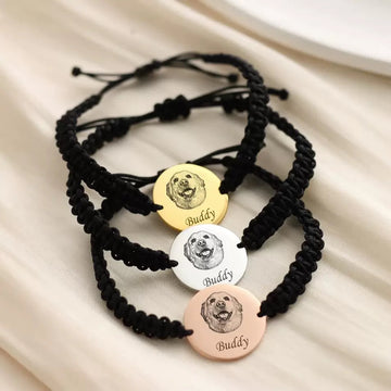 Personalised Pet Photo Cord Bracelet – Custom Name Engraved