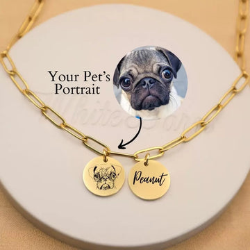 Personalised Pet Portrait Charm Necklace – Custom Photo & Name Engraved