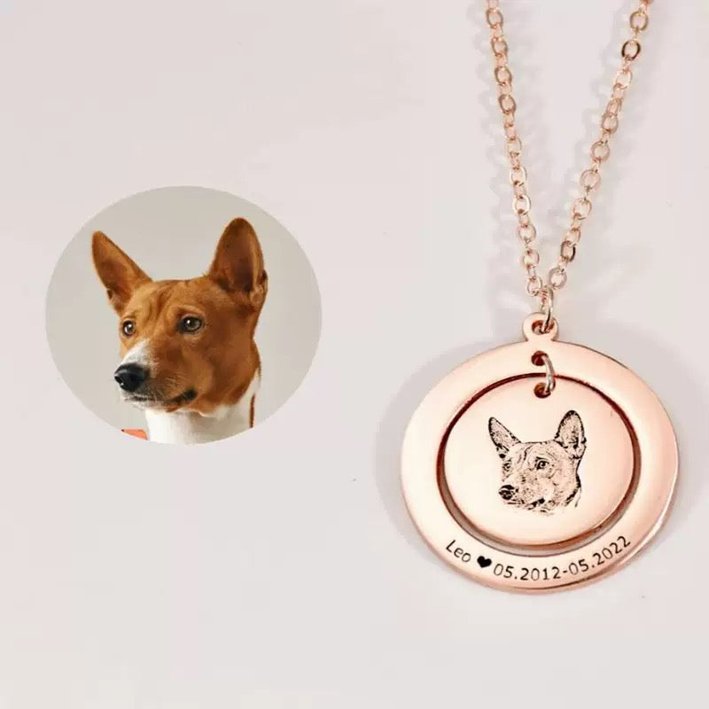Personalised Pet Memorial Disc Necklace – Custom Photo & Name Engraved