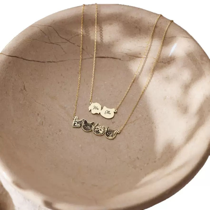 Personalised Multi Pet Portrait Necklace – Custom Photo Engraved