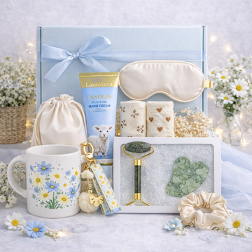 Self Care Gift Box with Mug & Gua Sha Set - Blue Garden Relaxation Kit