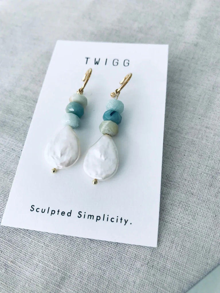 Twigg Ionian Pearl Hoop Earrings – Aquamarine and Pearl Handcrafted Jewellery Gift for Her NZ