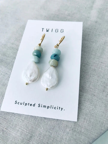 Twigg Ionian Pearl Hoop Earrings – Aquamarine and Pearl Handcrafted Jewellery Gift for Her NZ