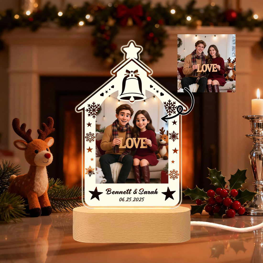 Custom Christmas House Photo Night Light with LOVE sign – Personalised Couple Gift NZ