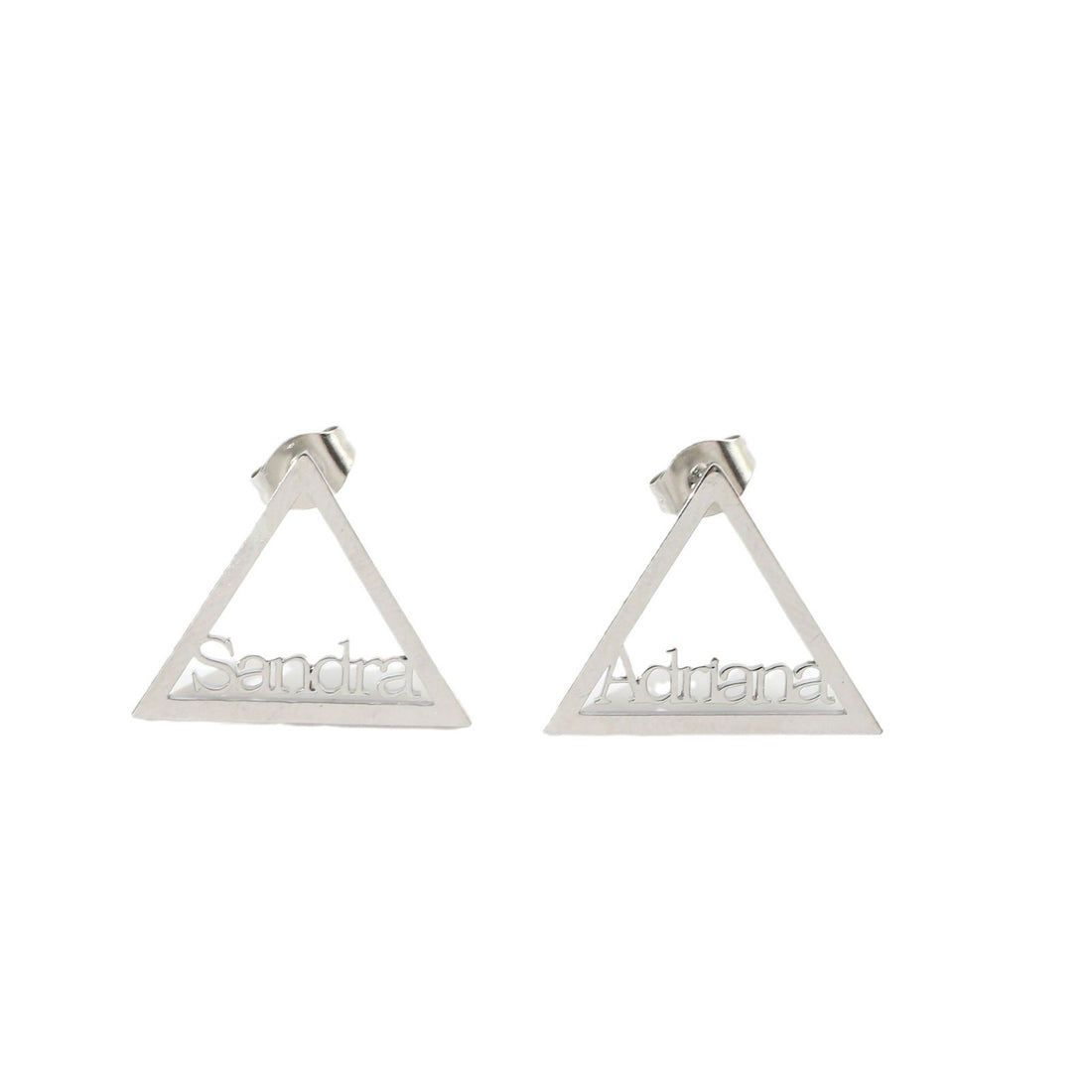 Personalised Triangle Name Stud Earrings – Custom Geometric Earrings for Her
