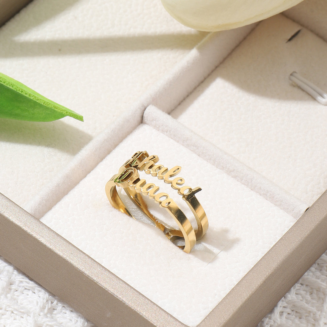 Personalised Double Name Ring – Custom Adjustable Couple or Friendship Gift