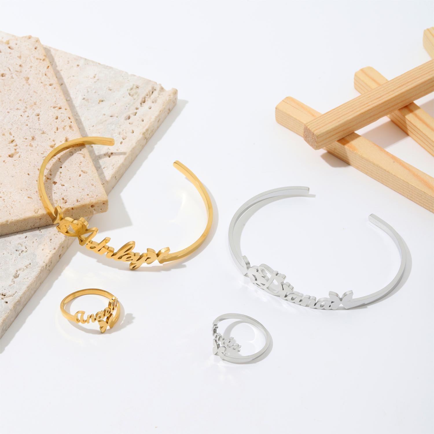 Personalised Name Ring & Bracelet Set – Custom Jewellry Gift for Her
