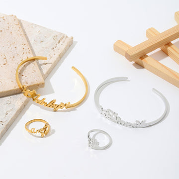 Personalised Name Ring & Bracelet Set – Custom Jewellry Gift for Her