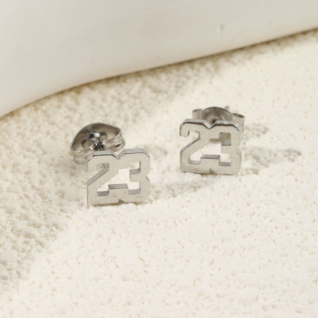 Gold and silver personalized number stud earrings – stainless-steel minimalist jewelry gift for women