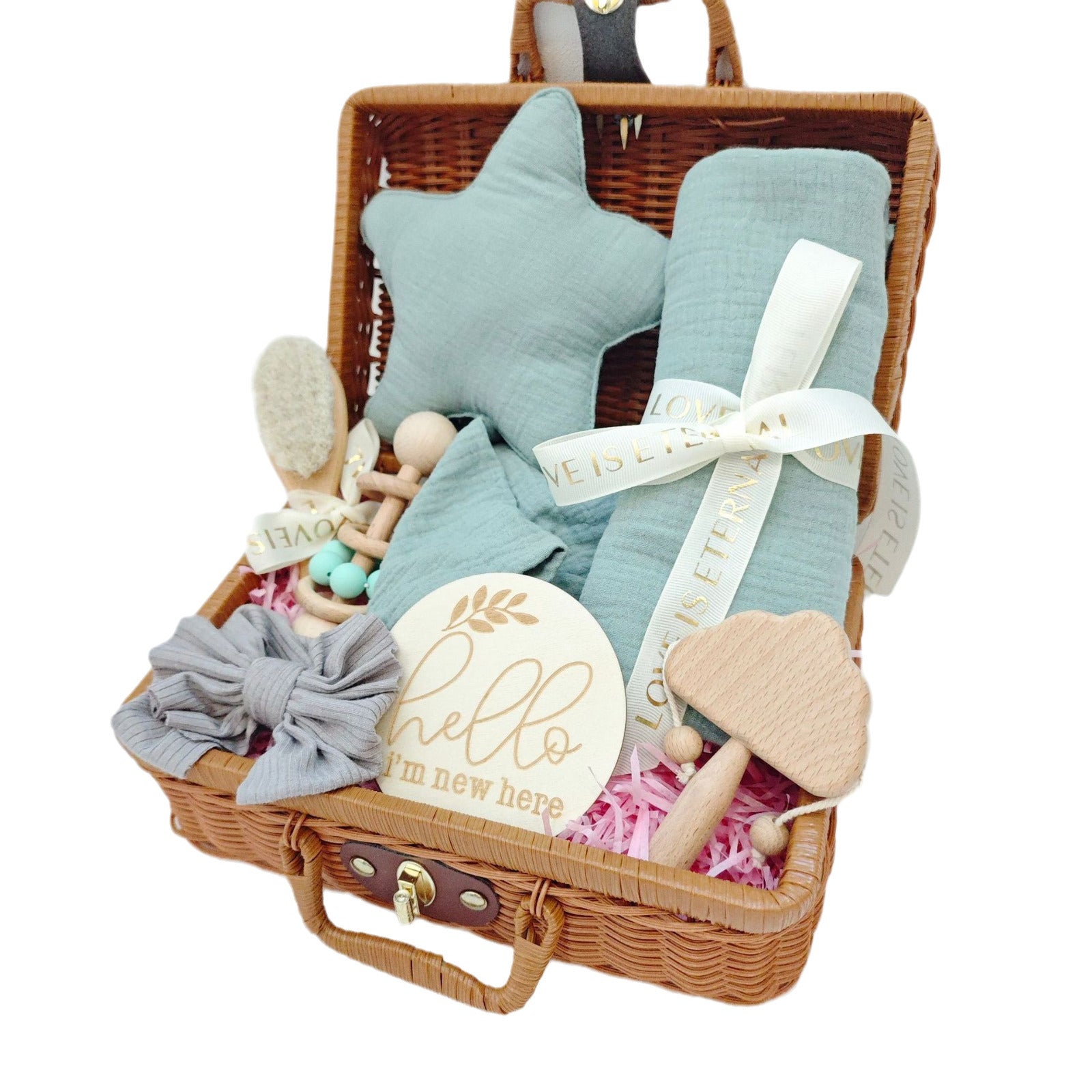 Hello Little Star Newborn Keepsake Baby Gift Basket - Mint