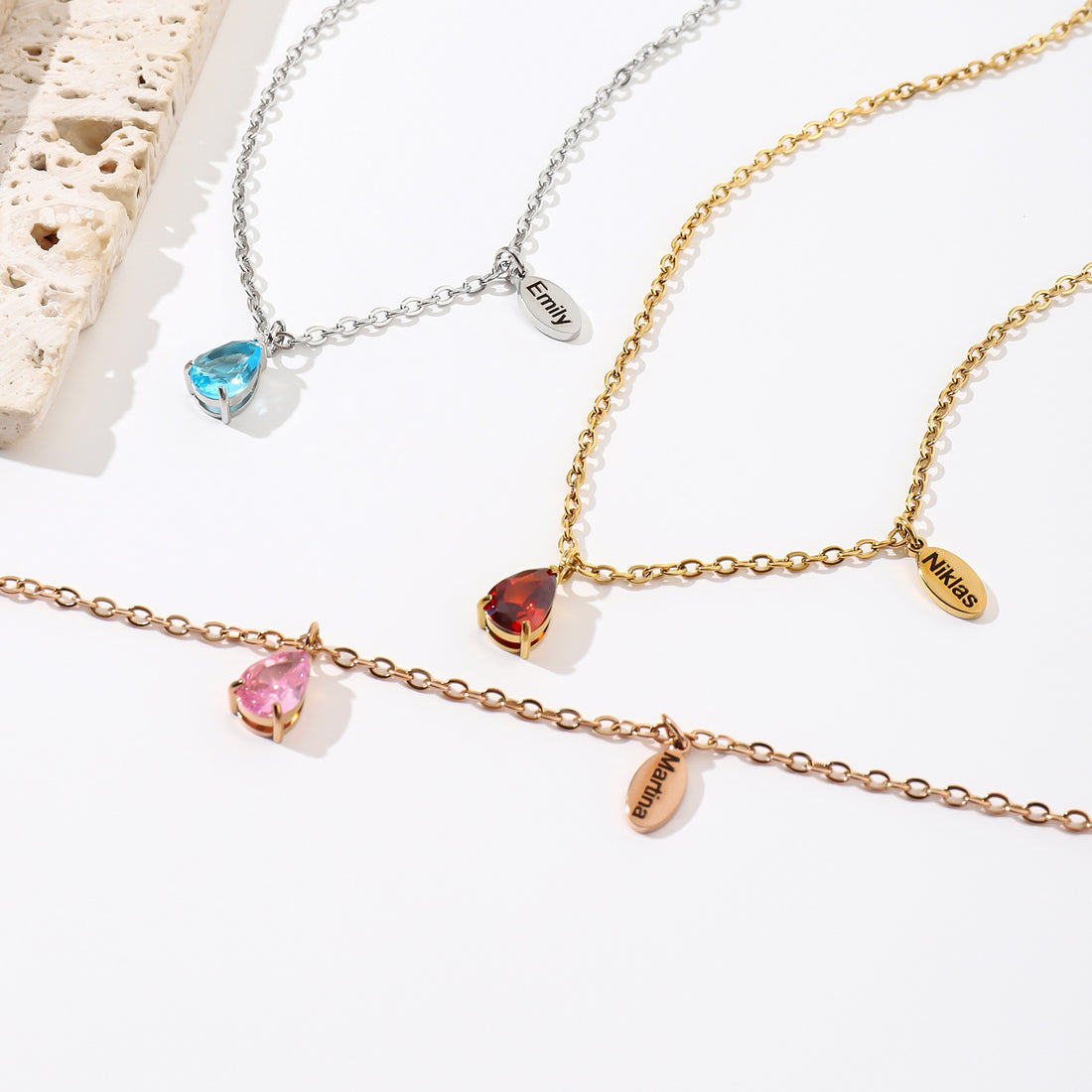 Personalised birthstone necklace with custom name engraving – elegant gift for her