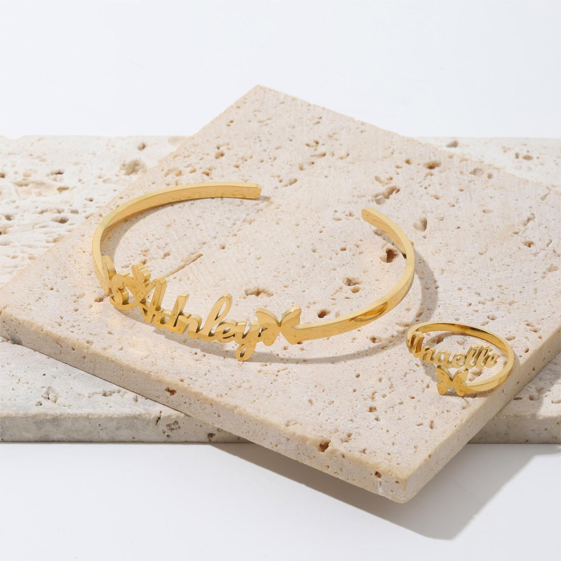Personalised Name Ring & Bracelet Set – Custom Jewellry Gift for Her
