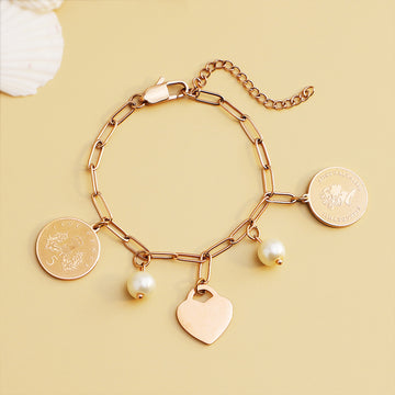 Custom Name Heart Pendant Chain Bracelet